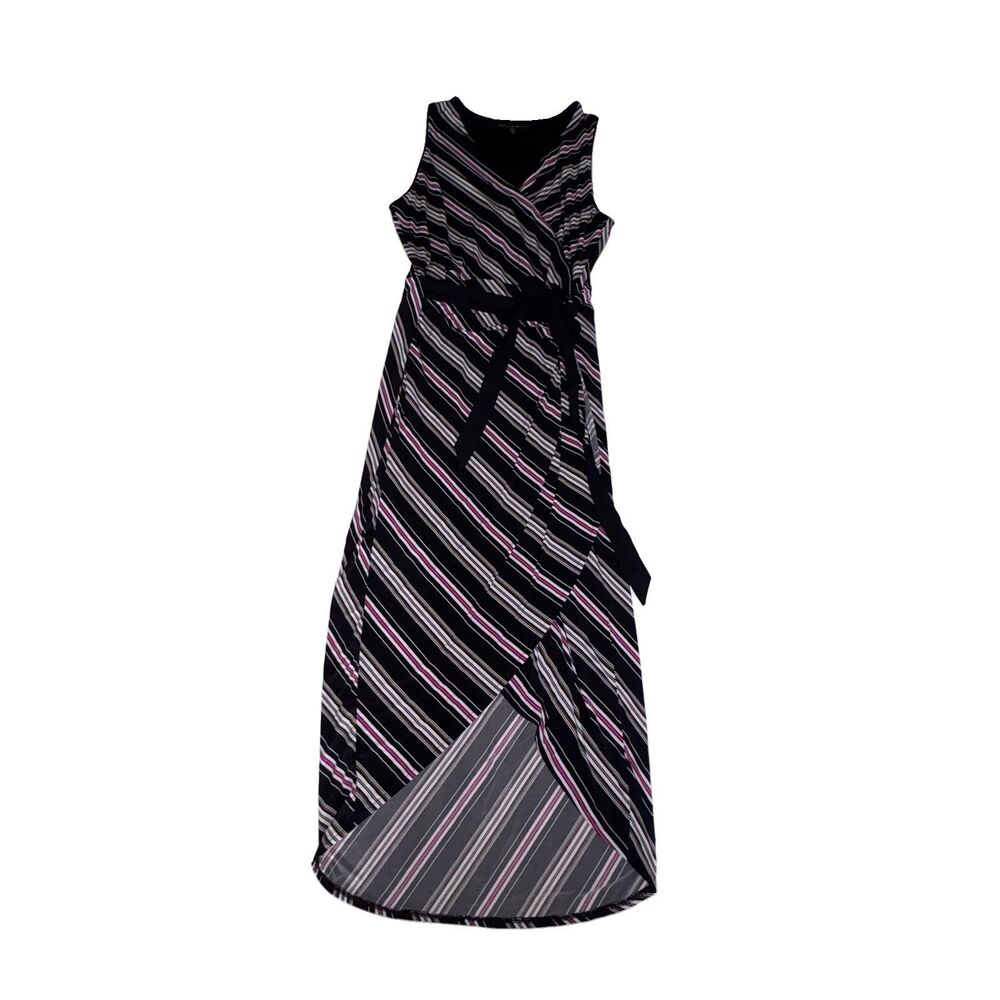 White House Black Market Striped Sleeveless Faux Wrap Maxi Dress Women's Size XL